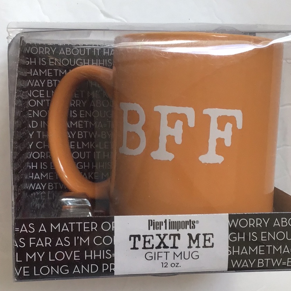 Pier 1 Orange & White Y2K BFF‎ Best Friends Forever Ceramic Mug NWT